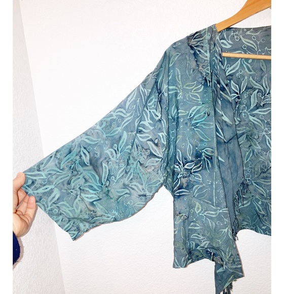BATIK Handmade Shrug in Teal / muted turquoise Lightweight SZ: Large - Picture 5 of 6